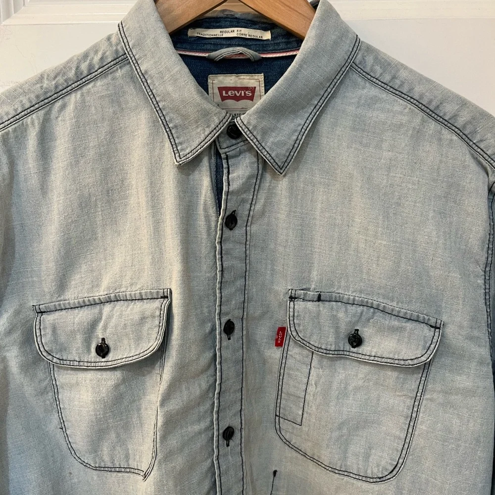 Levi’s Men’s Chambray Button Down Shirt Workwear‎ Anchor Cuff Buttons Size L